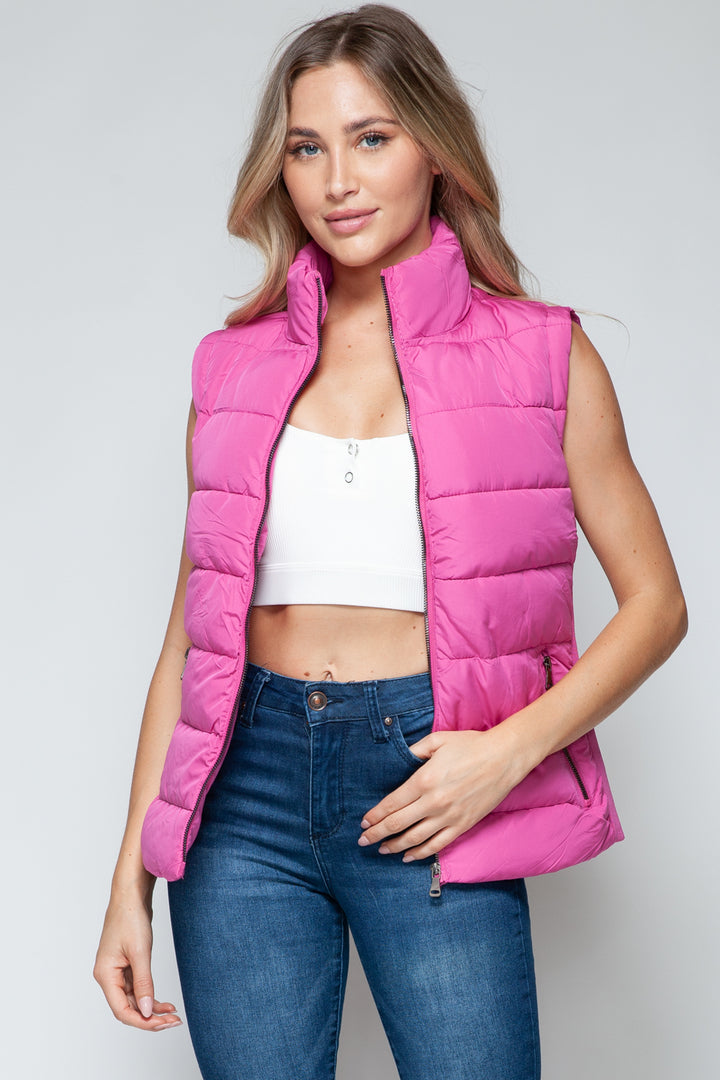 Zip Up Turtleneck Vest In Rose