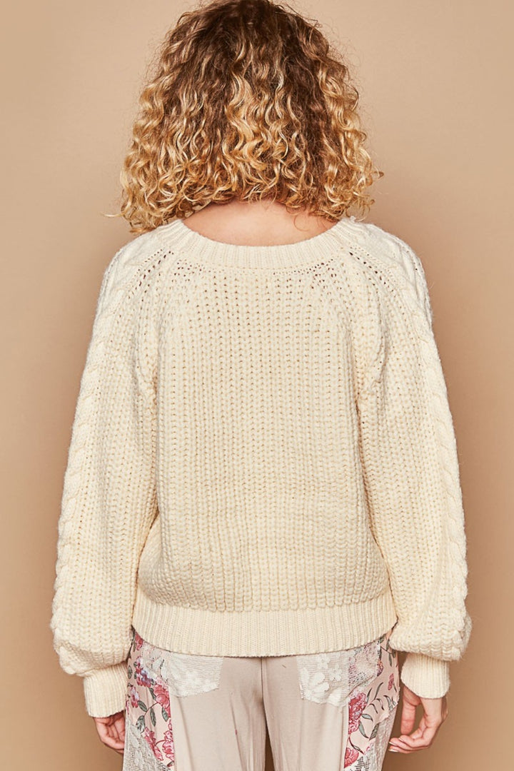 Cable Knit Cutout Sweater In Cream