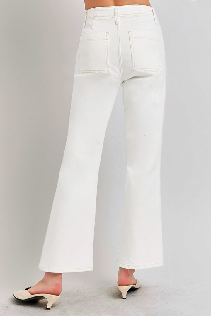 High Rise Ankle Flare Jeans In Cream