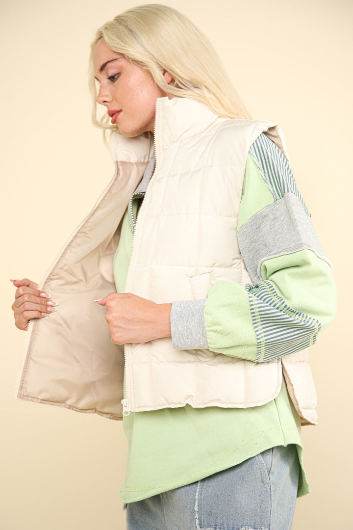 Zip Up Puffer Padded Vest in Ivory