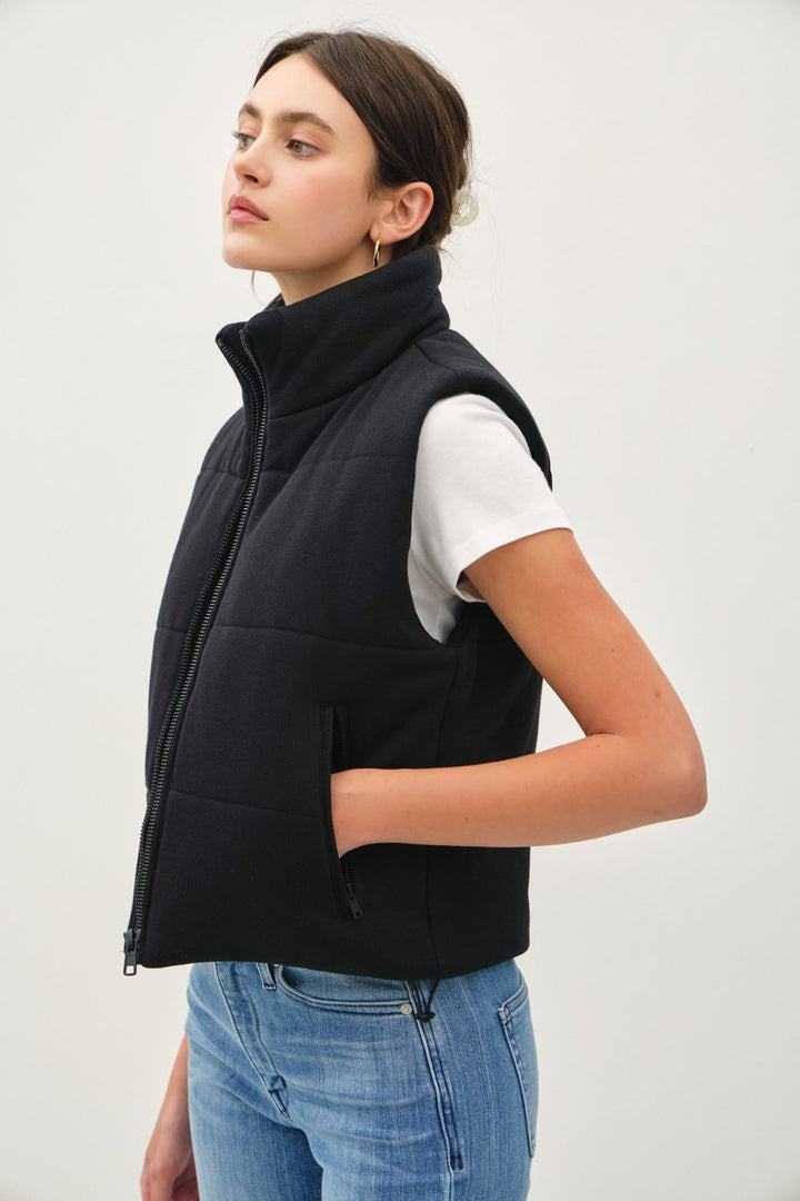 Zip Up Turtleneck Puffer Vest In Black