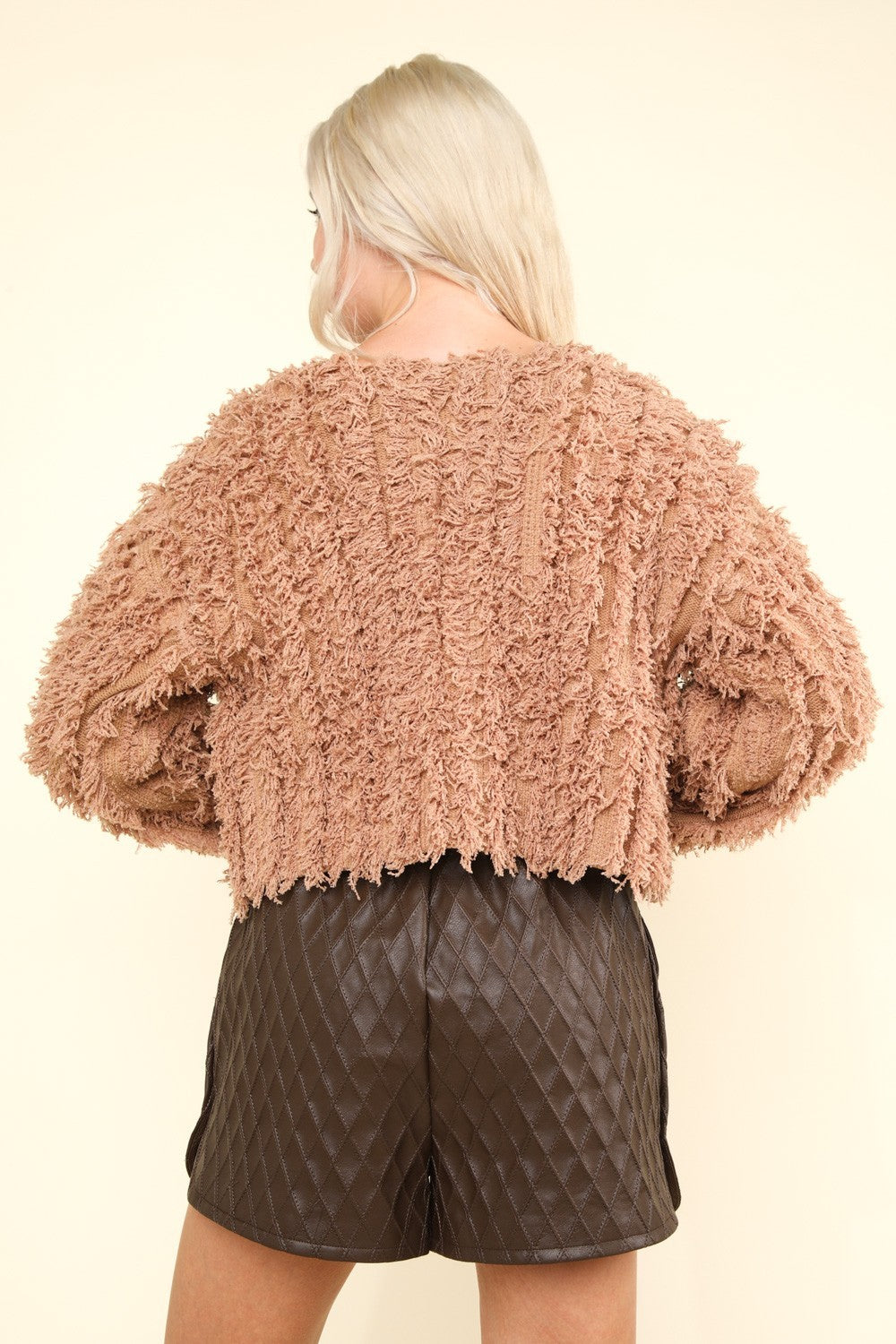 Shaggy Yarn Zip Up Jacket in Mocha