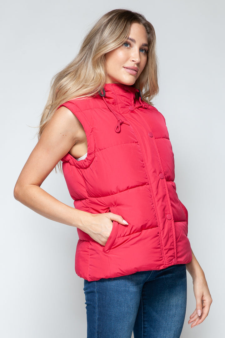 Zip Closure Hooded Vest In Magenta