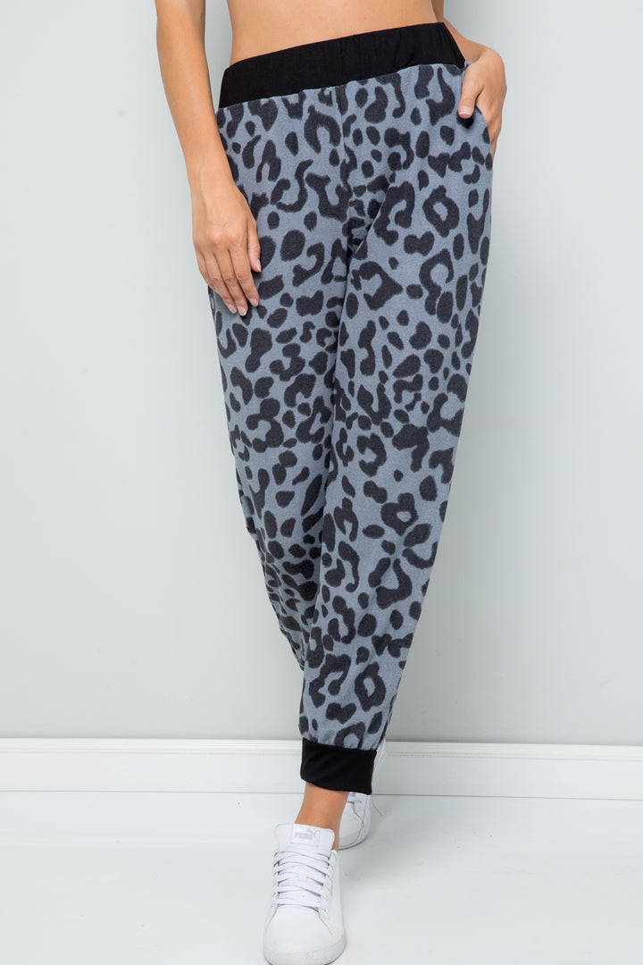 Gray Leopard Contrast Sweatpants