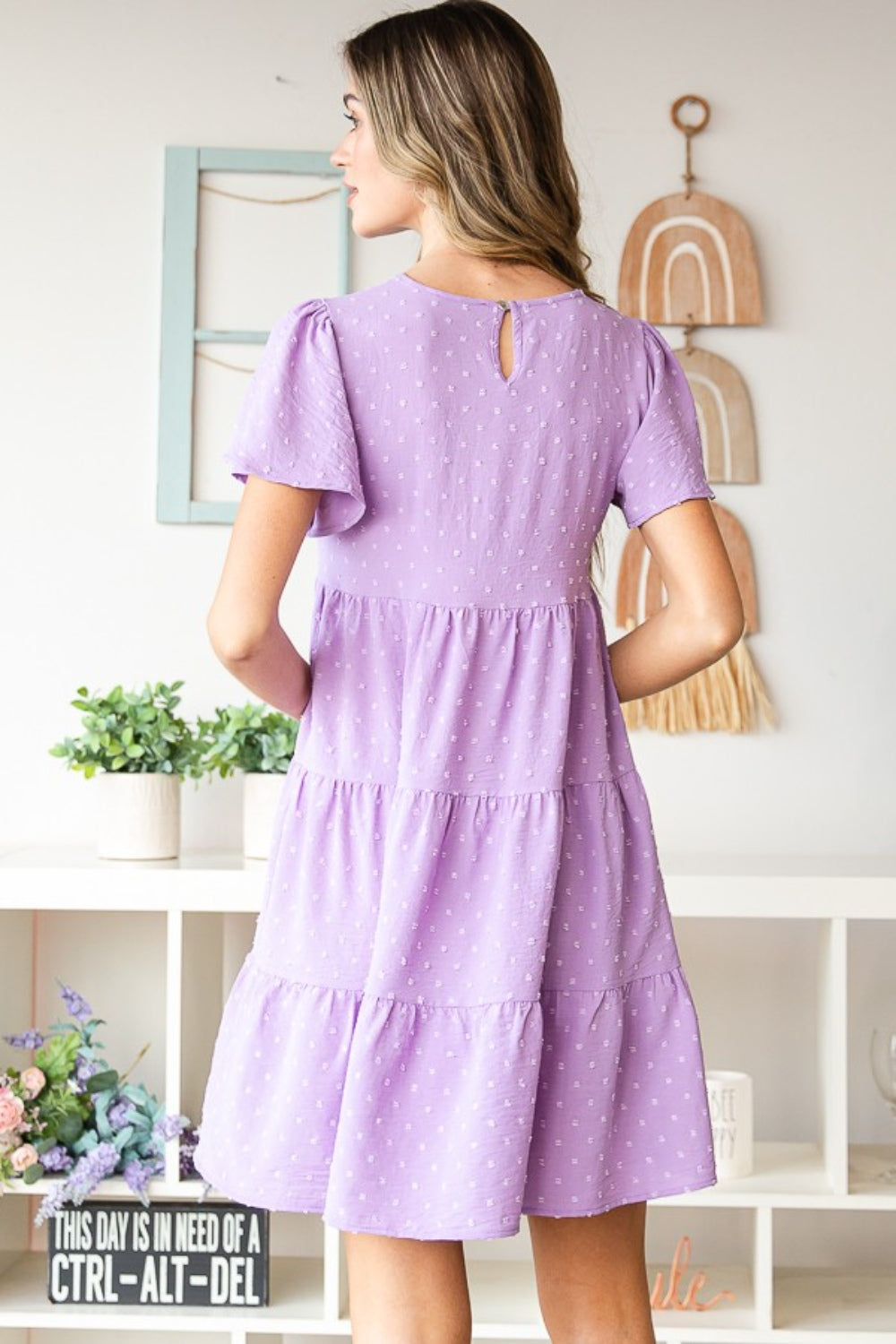 Short Sleeve Tiered Dress in Lilac