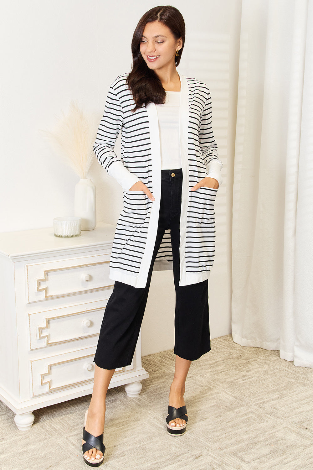 Striped Open Front Zebra Cardigan