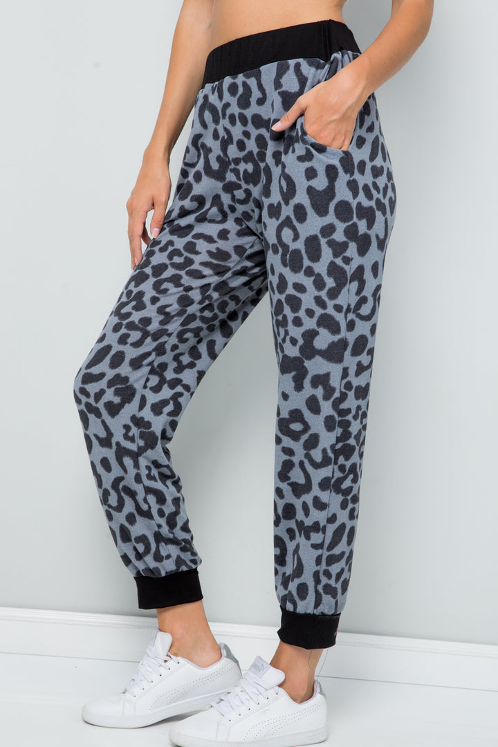 Gray Leopard Contrast Sweatpants