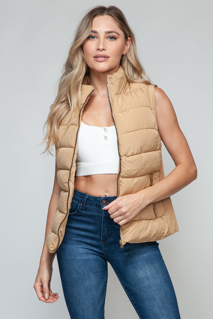 Zip Up Turtleneck Vest In Coffee