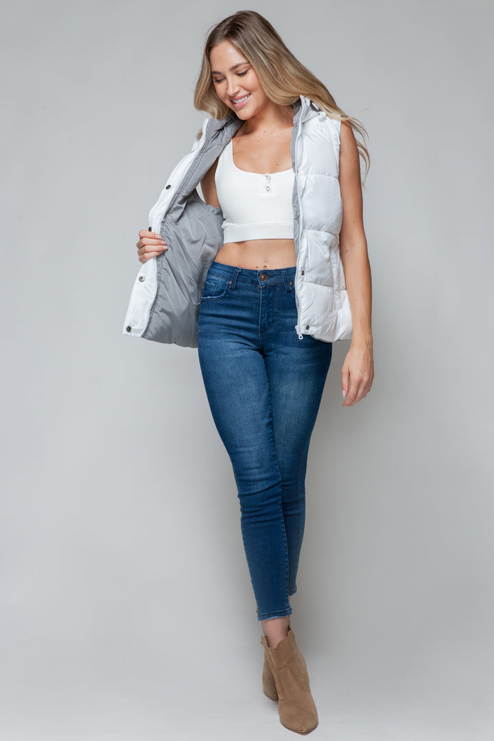 Zip Closure Hooded Vest In White