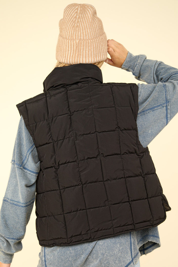 Zip Up Puffer Padded Vest in Black