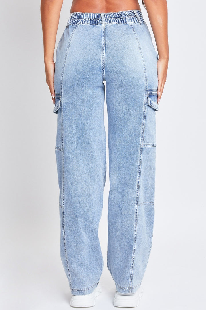 High-Rise Cargo Jeans In Wash Blue