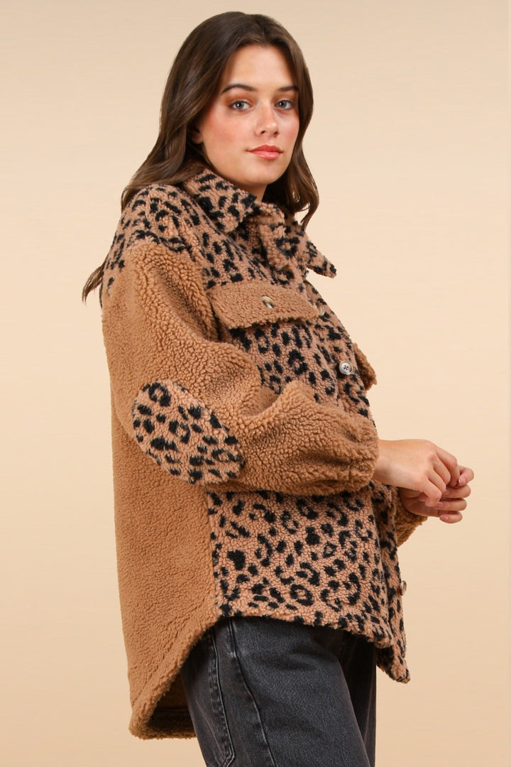 Fuzzy Leopard Button Down Jacket