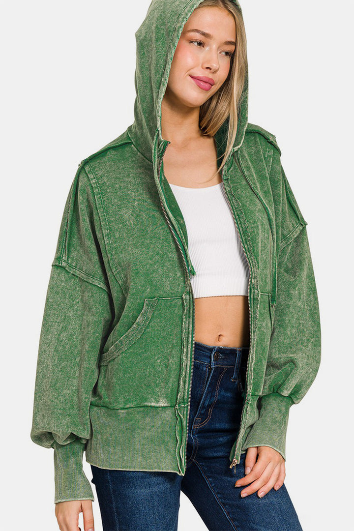 French Terry Zip-Up Hoodie In Dark Green