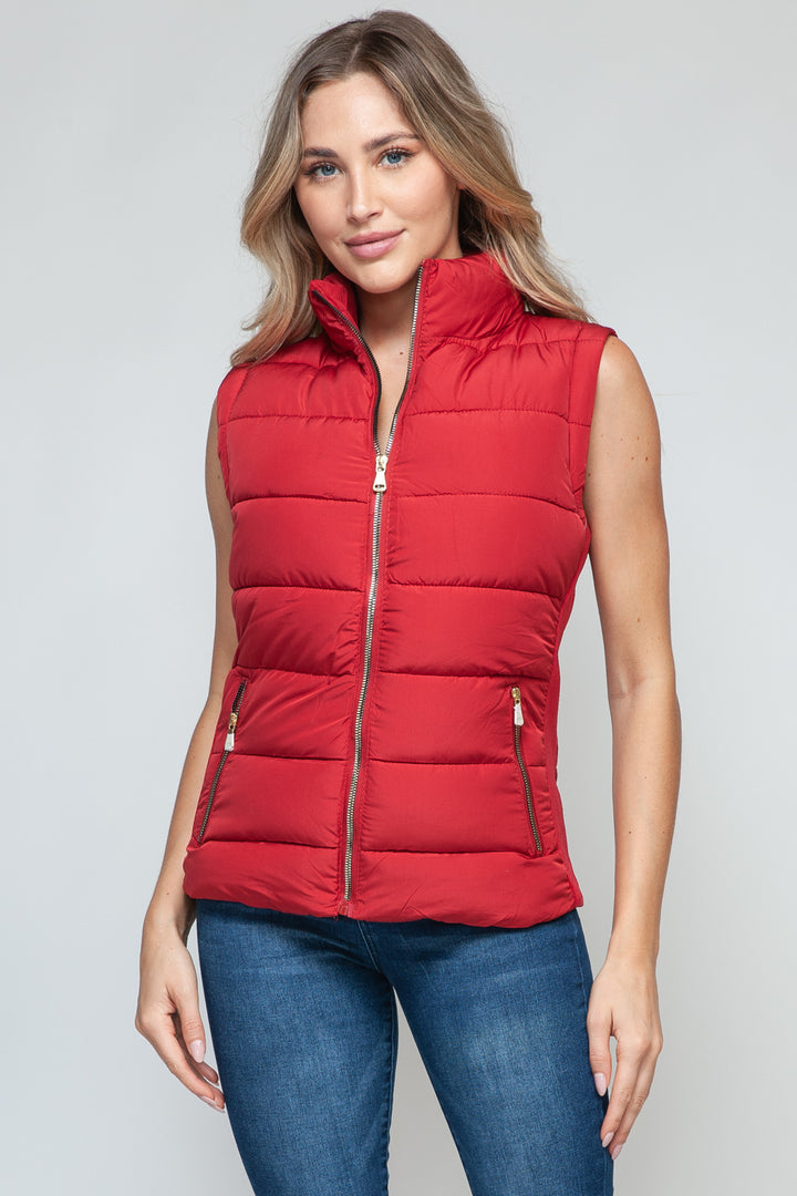 Zip Up Turtleneck Vest In Red