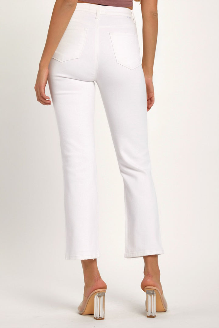 Distressed Cropped Straight Jeans In White