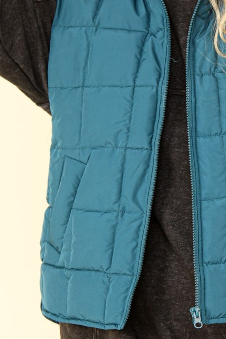 Zip Up Puffer Padded Vest in Sea Foam