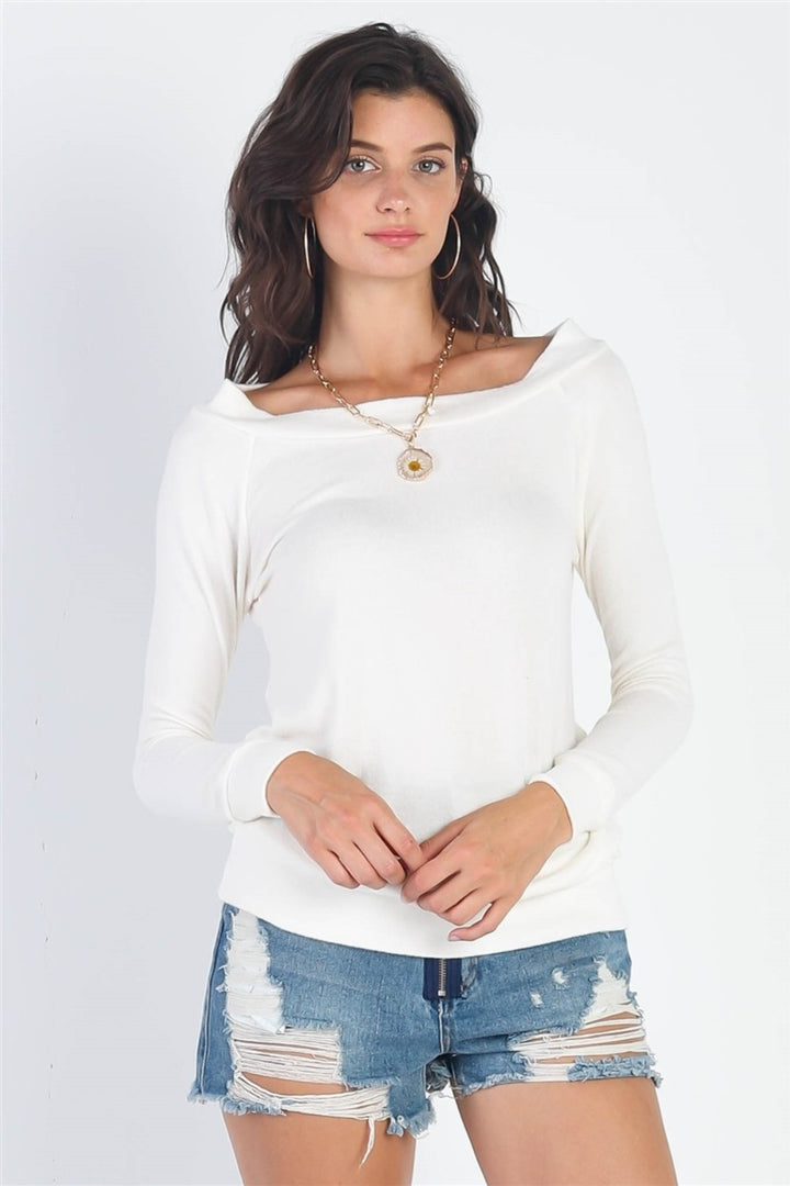 Flannel Long Sleeve Top In Ivory