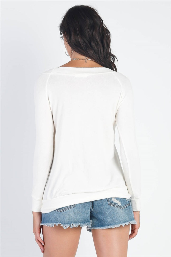 Flannel Long Sleeve Top In Ivory