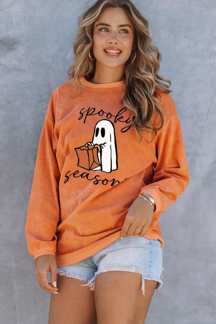 Spooky Season Graphic Sweatshirt In Tangerine