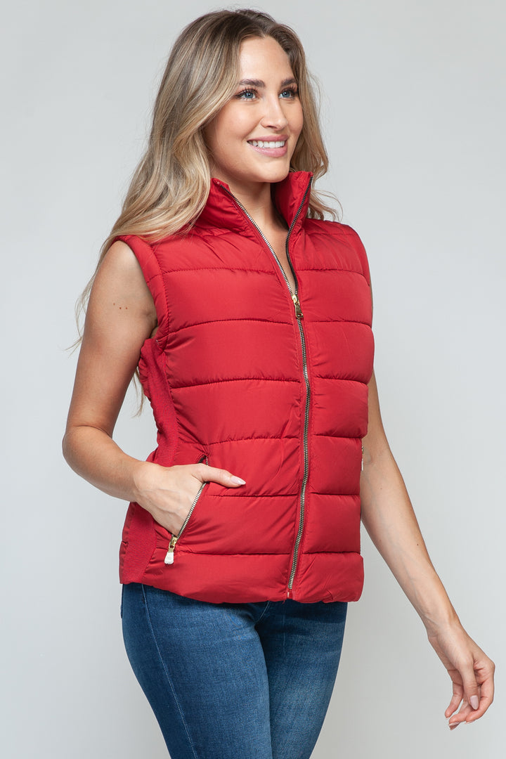 Zip Up Turtleneck Vest In Red