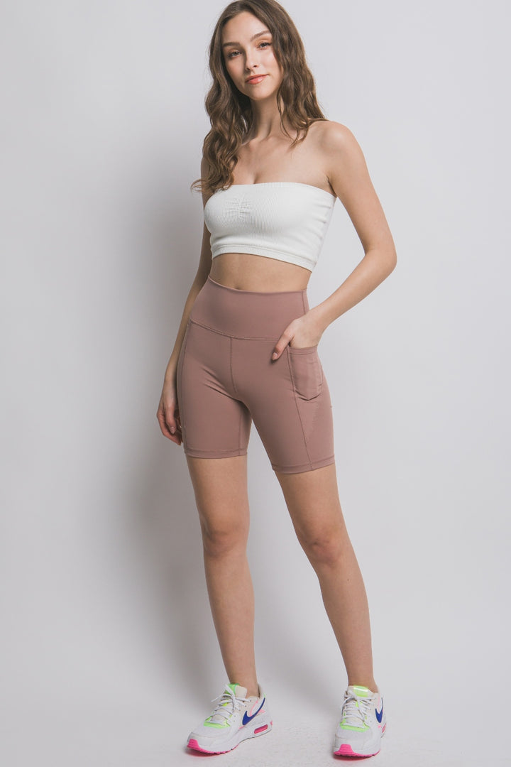 High Waist Active Shorts In Taupe