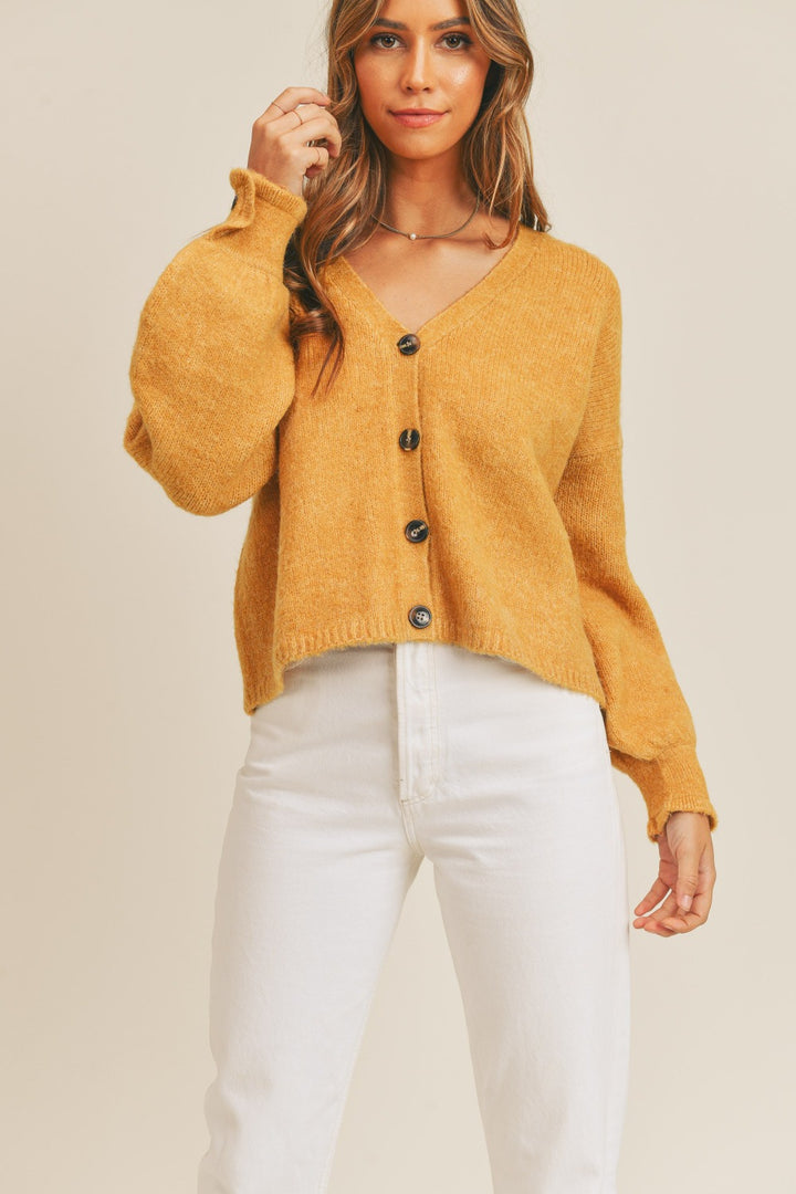 Long Sleeve Button Down Sweater in Mustard