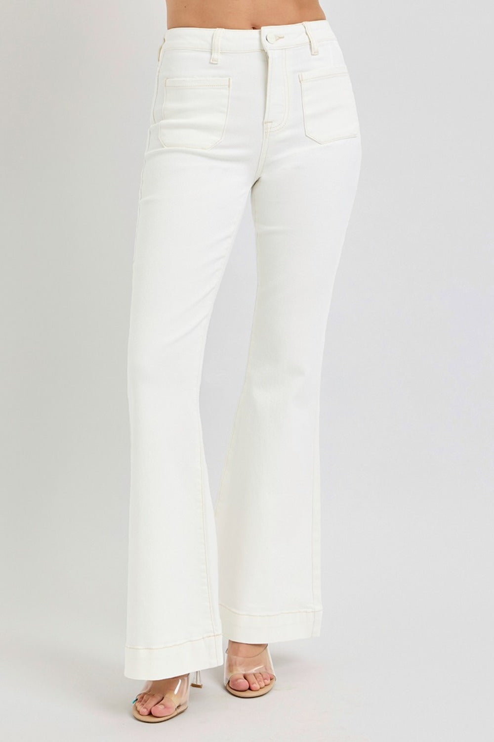 High Rise Flare Jeans In Cream