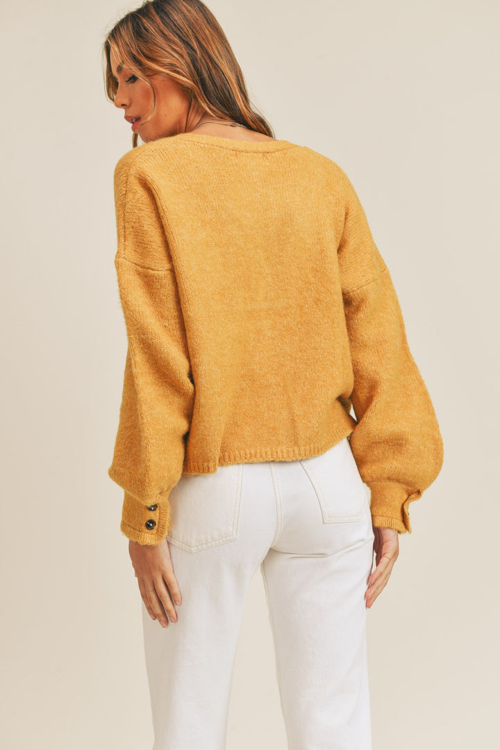 Long Sleeve Button Down Sweater in Mustard