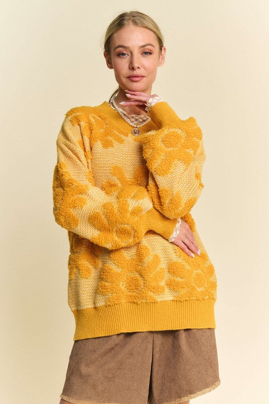 Flower Texture Dropped Shoulder Sweater