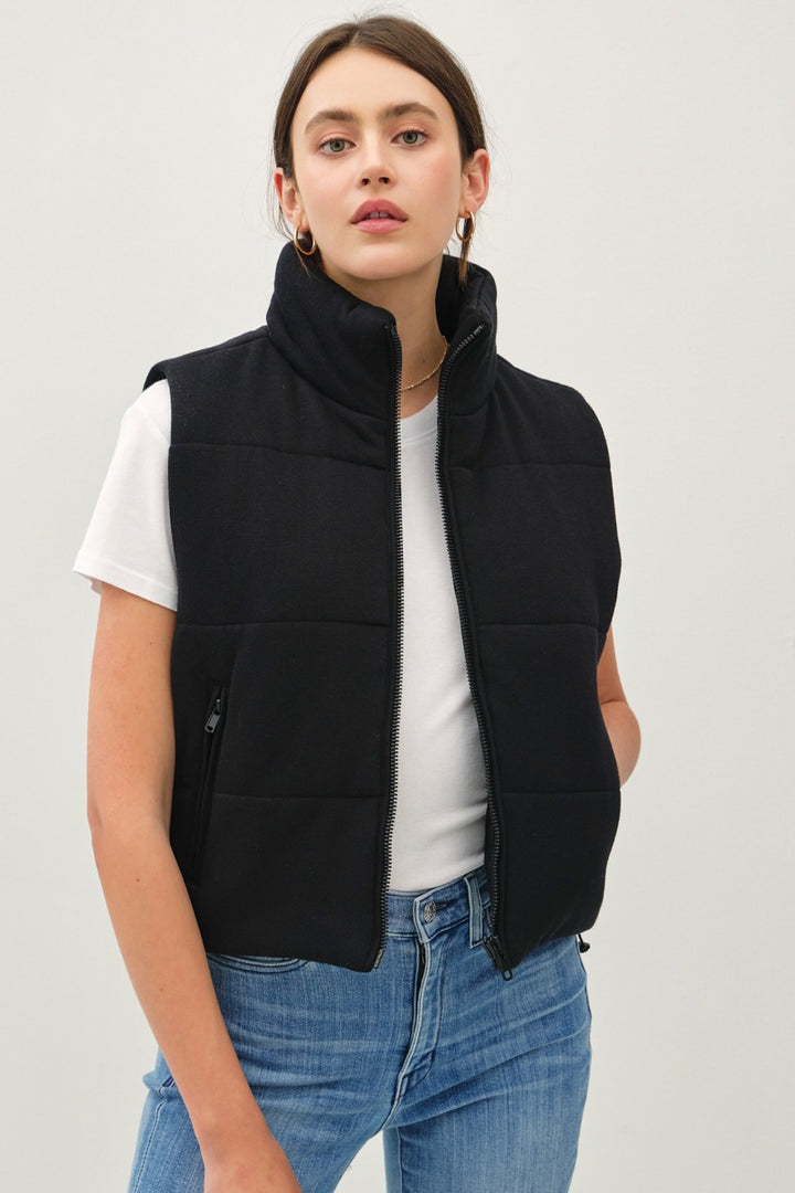 Zip Up Turtleneck Puffer Vest In Black