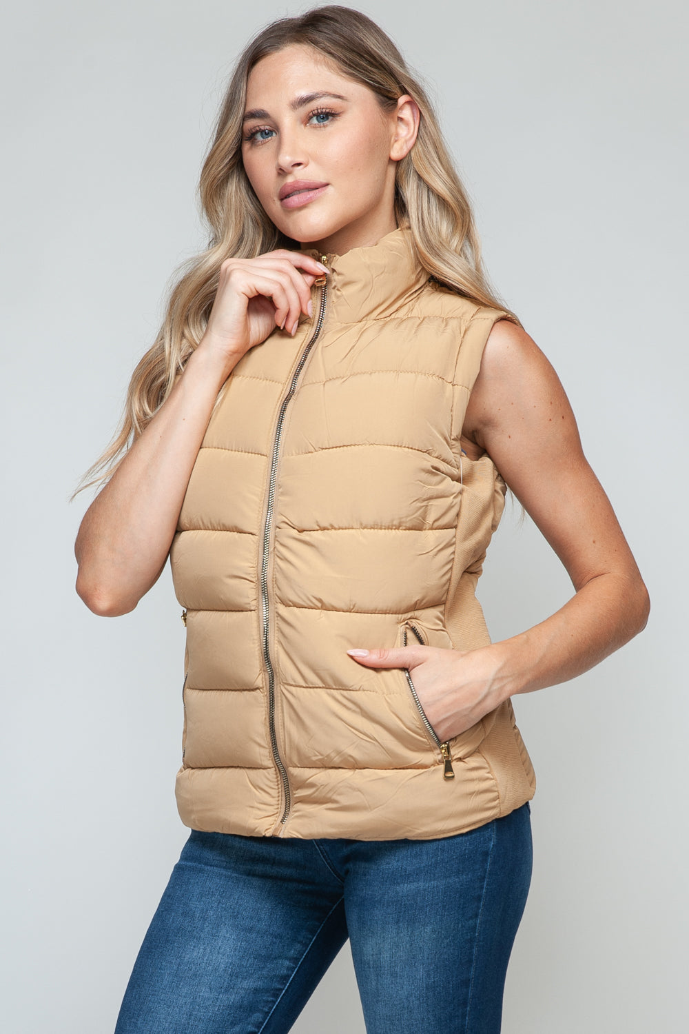 Zip Up Turtleneck Vest In Coffee