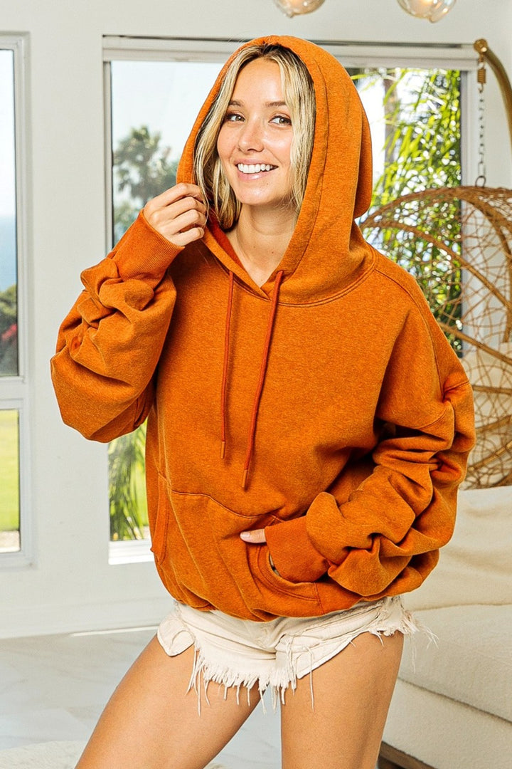 Washed Fleece Hoodie In Rust