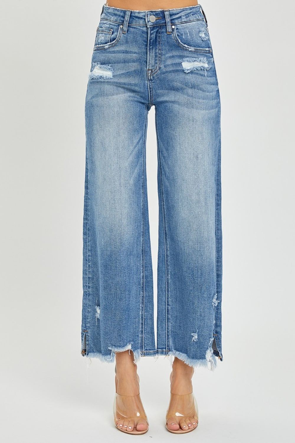 High Rise Raw Hem Cropped Jeans