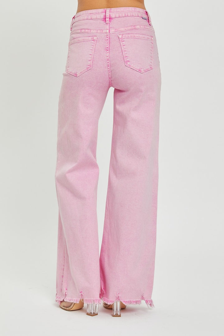 High Rise Wide Leg Jeans In Acid Pink