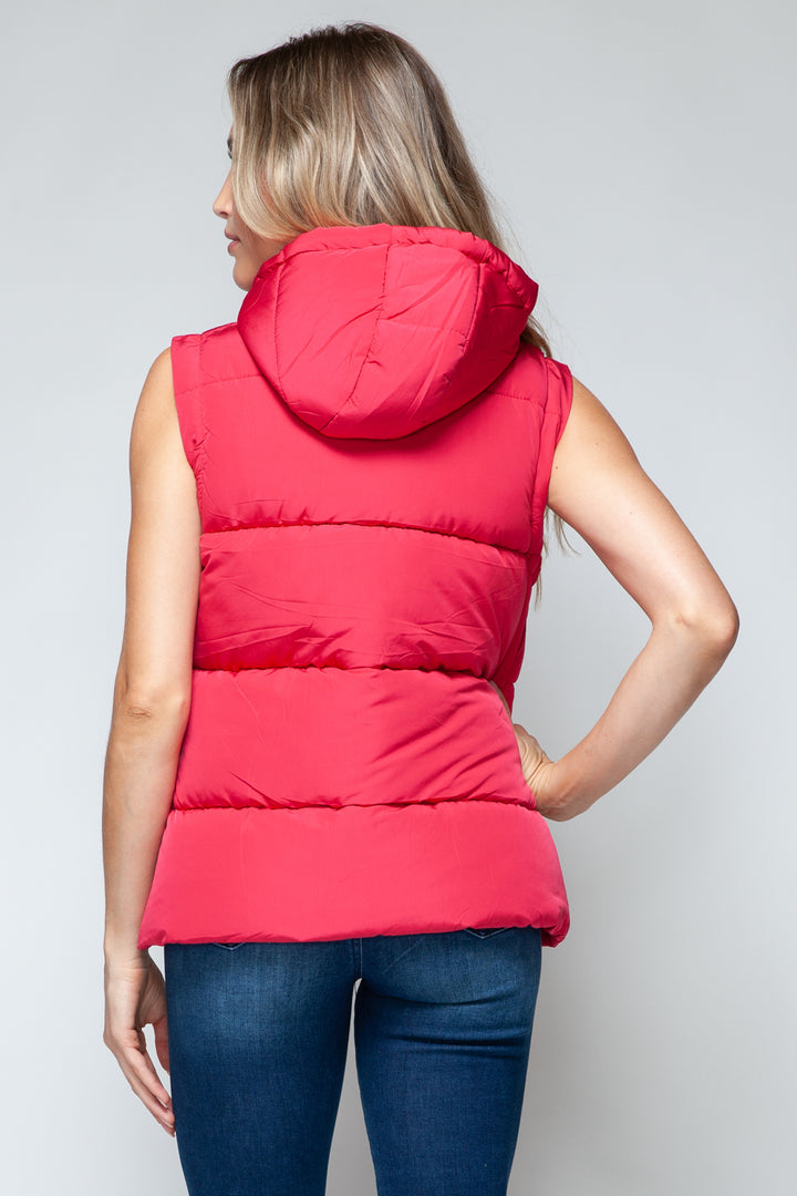 Zip Closure Hooded Vest In Magenta