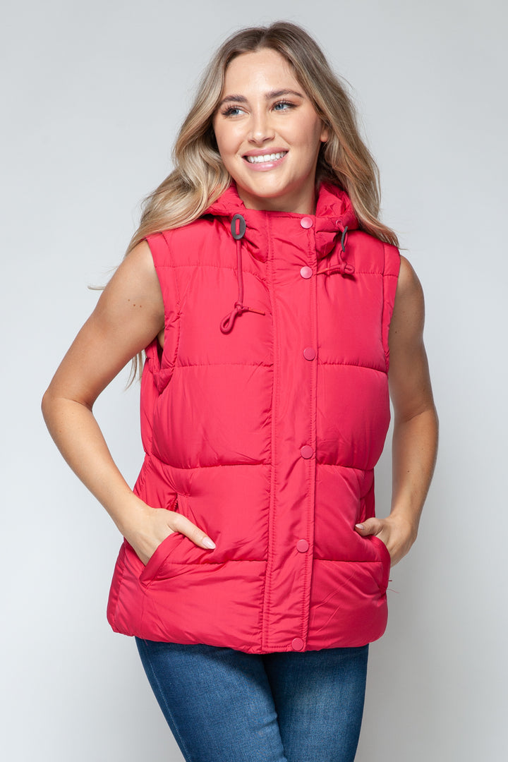 Zip Closure Hooded Vest In Magenta