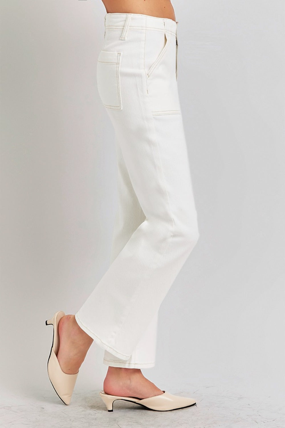 High Rise Ankle Flare Jeans In Cream