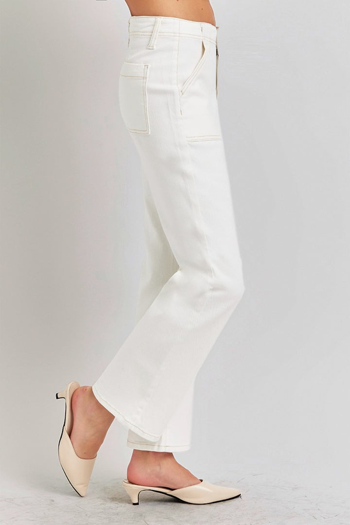 High Rise Ankle Flare Jeans In Cream