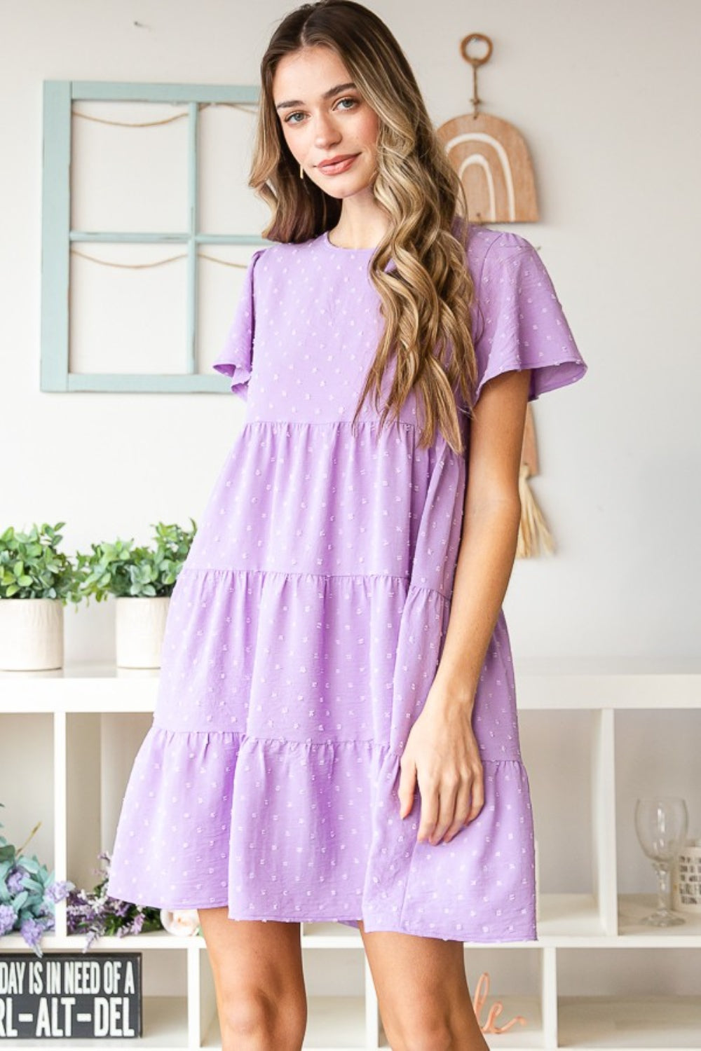 Short Sleeve Tiered Dress in Lilac