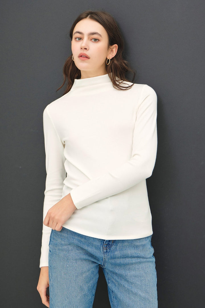 Mock Neck Long Sleeve Tee In Ivory