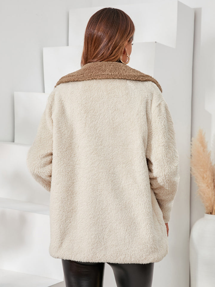 Fuzzy Button Up Coat in Tan