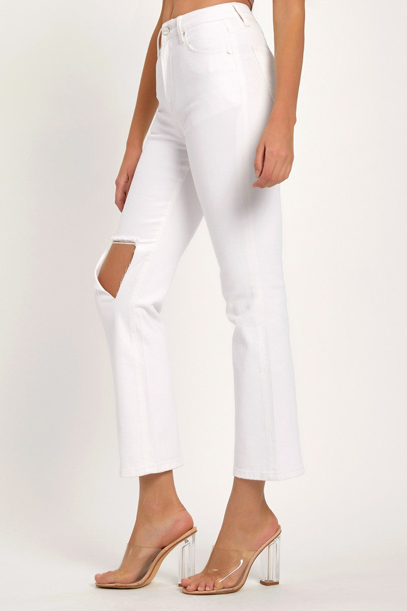 Distressed Cropped Straight Jeans In White