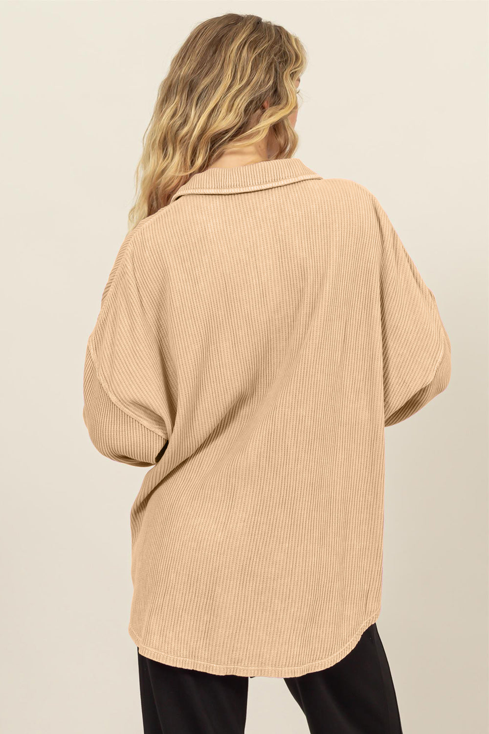 Waffle-Knit Button Up Shacket In Taupe