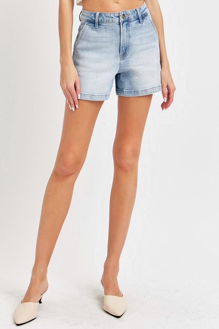 High Rise Denim Shorts In Light Blue