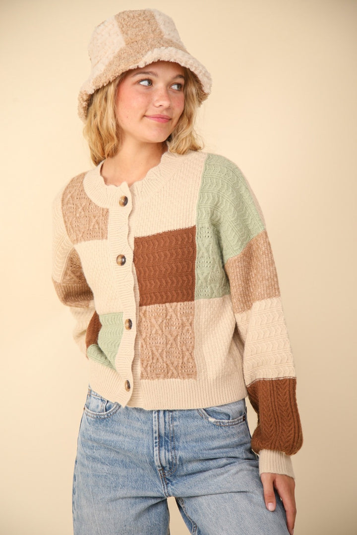 Block Button Down Sweater in Oatmeal