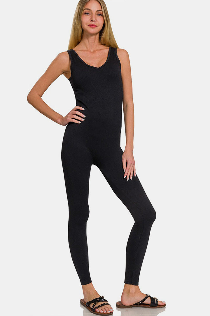 Padded Sports Seamless Jumpsuit In Black