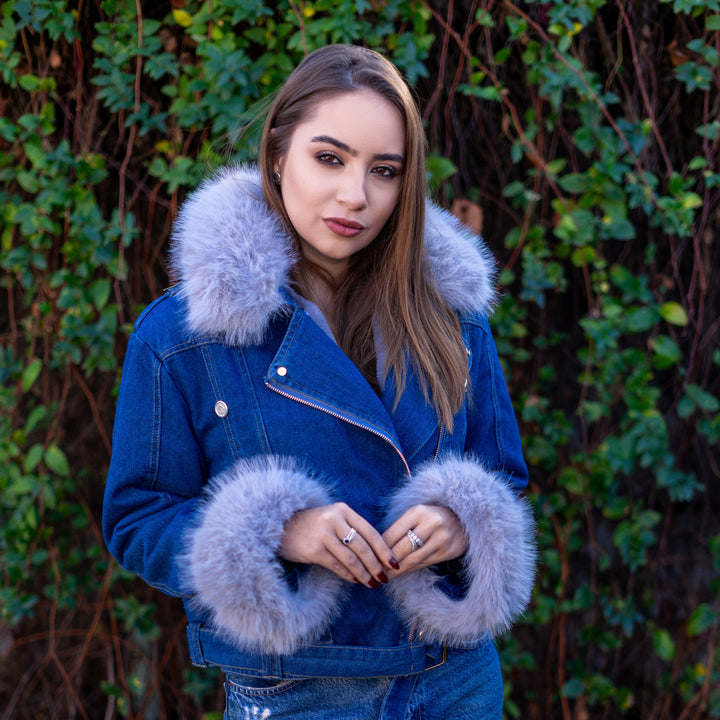 Faux Fur Collar Denim Jacket