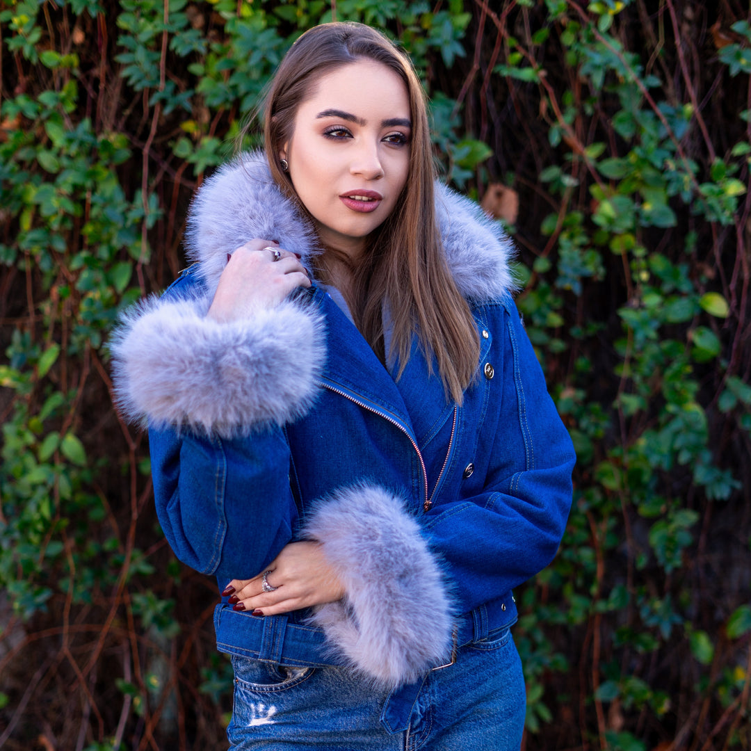 Faux Fur Collar Denim Jacket