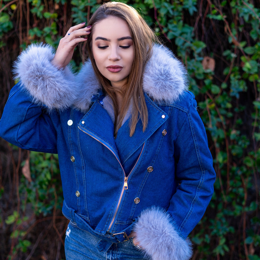 Faux Fur Collar Denim Jacket