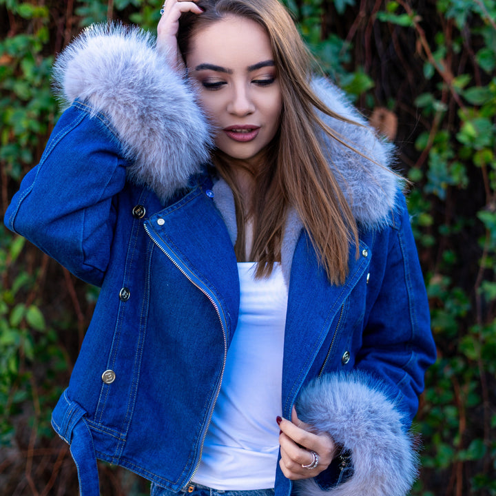 Faux Fur Collar Denim Jacket